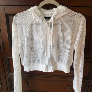 Blanc Noir Cropped Zip Mesh Hoodie in White Size: Small (S)